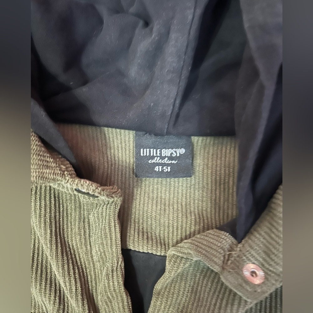 Little Bipsy Green Corduroy Hooded Button Snap 4-5T - Picture 2 of 3